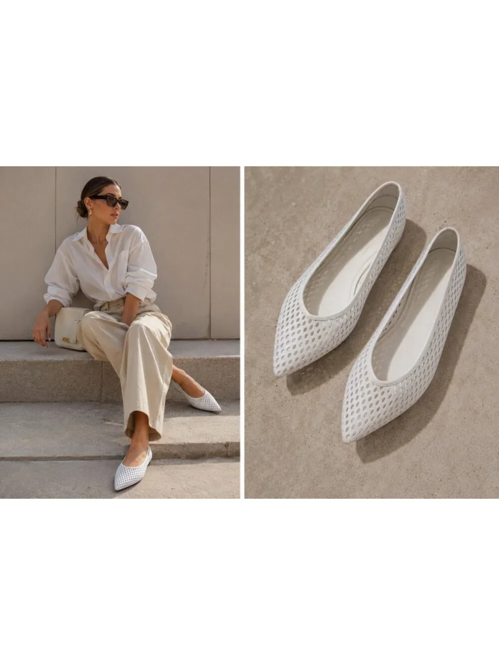 Nordstrom White Perforated Pointed-Toe Flats